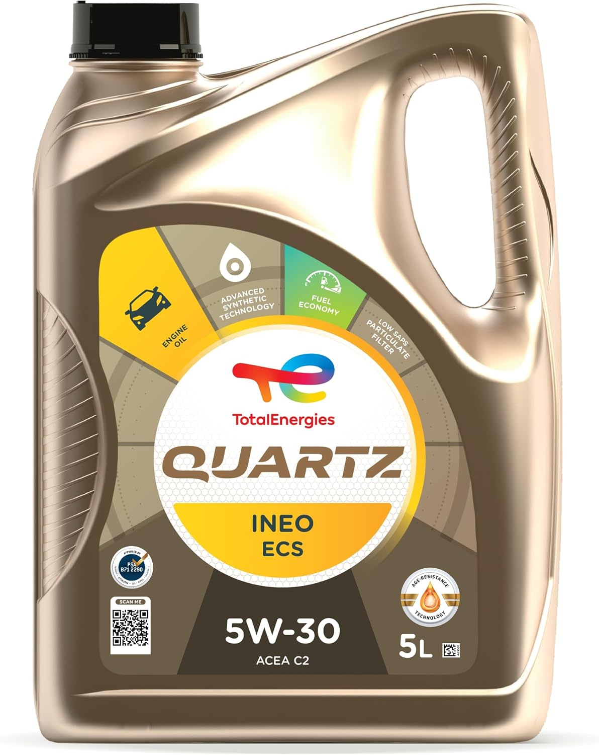 TotalEnergies Quartz INEO ECS 5W30 Engine Oil - ACEA C2 - Low SAPS - Age-Resistance Technology - Fuel Economy Formula - Advanced Synthetic Motor Oil Lubricant - 5L