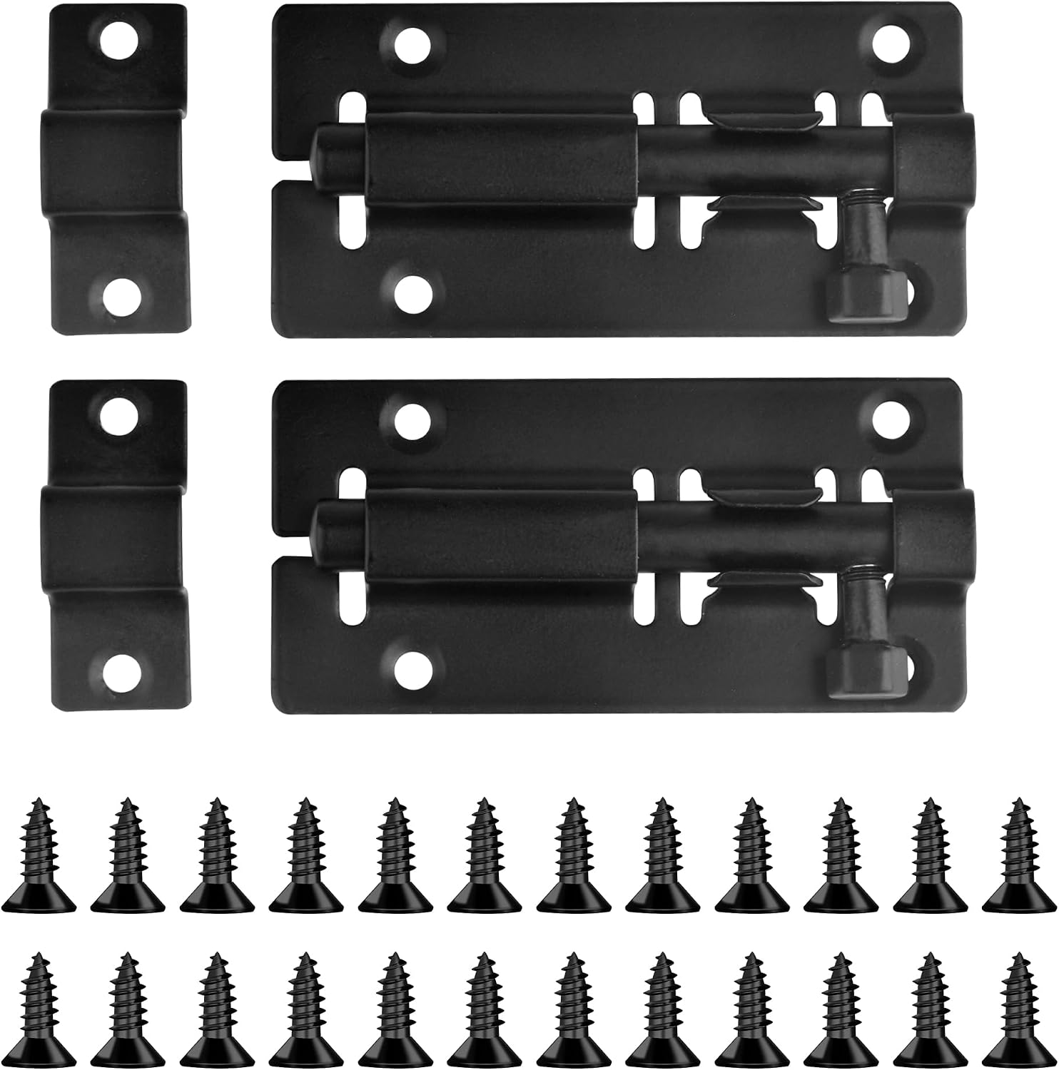 2PCS Door Lock 3" Black Stainless Steel Door Bolt Slide Door Latch | With Screws Gate Lock, for Toilet Yard Garage Shed Internal Doors Bathroom Door Lock