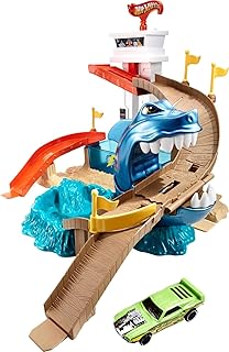Hot Wheels Toy Car Track Set, Color Shifters Sharkport Showdown, 1:64 Scale Vehicle with Repeat Color-Change Feature