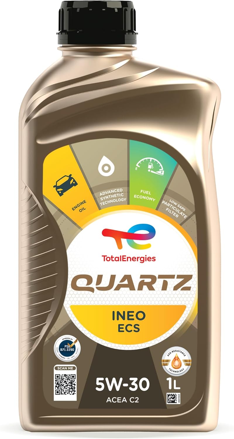 TotalEnergies Quartz INEO ECS 5W30 Engine Oil - ACEA C2 - Low SAPS - Age-Resistance Technology - Fuel Economy Formula - Advanced Synthetic Motor Oil Lubricant - 1L