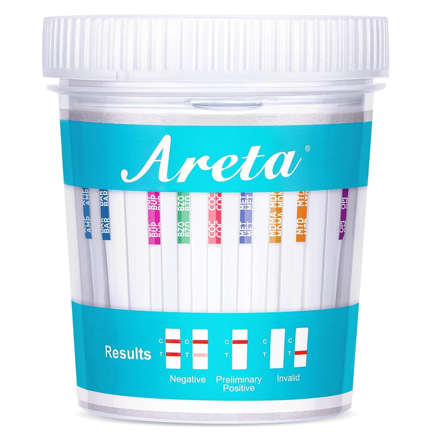Areta Multi-Drug Test Cup: 14 Panel at Home Drug Test Kit, Testing 14 Drugs BUP,THC,OPI 2000, AMP,BAR,BZO,COC,MET,MDMA,MTD,OXY,PCP,PPX,TCA-#ACDOA-1144-5 Pack