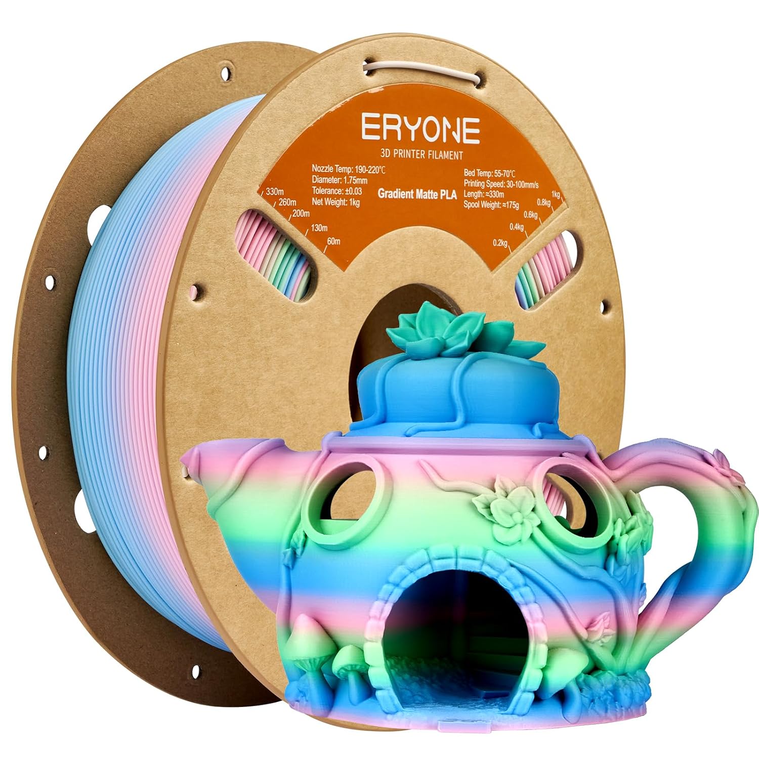 ERYONE Matte PLA Filament 1.75mm, +/-0.03mm, 1kg (2.2lbs)/Spool, Multicoloured, Gradient Fairy (Pink&Green&Blue)