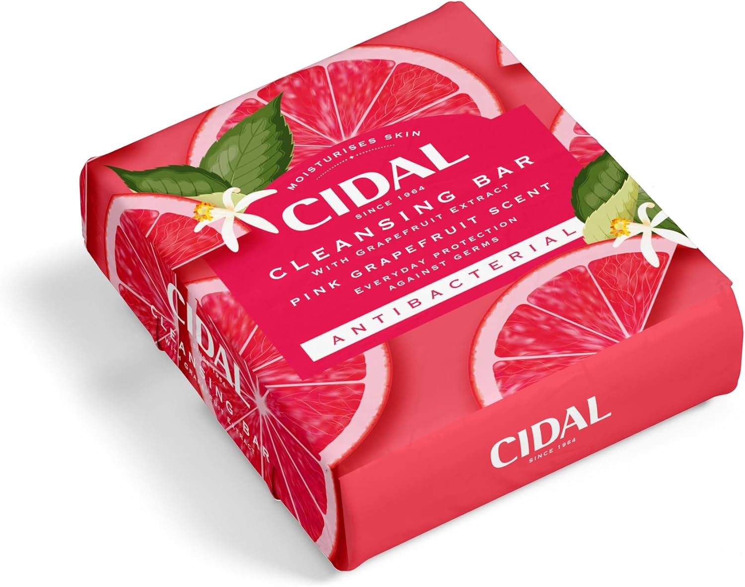 CIDAL Pink Grapefruit Cleansing Bar Soap, Antibacterial, With Grapefruit Extract, Twinpack (2 x 100g bars)
