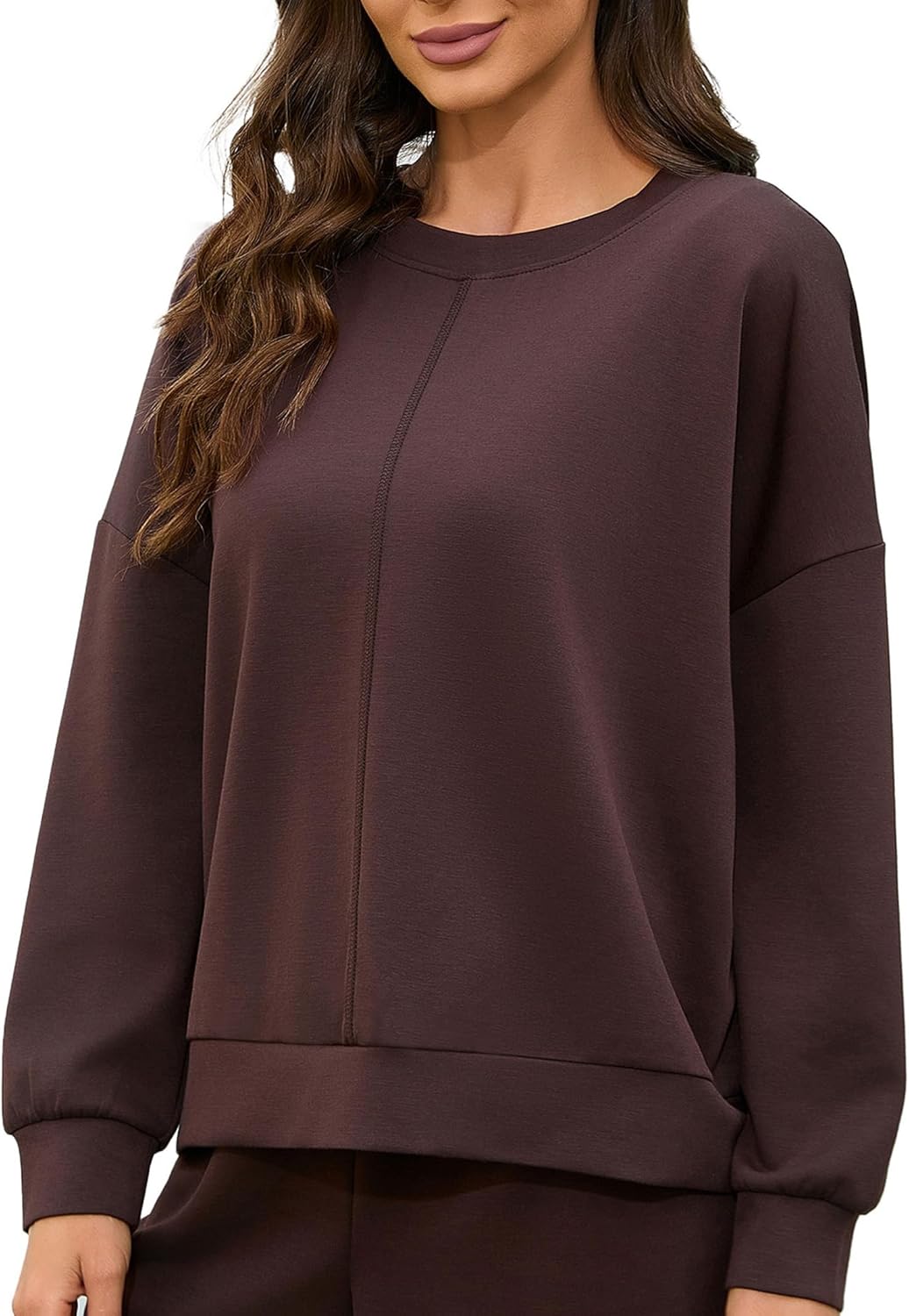 Women's Oversized Scuba Sweatshirt Heavyweight Crewneck Pullover Solid Long Sleeve Casual Top for Fall and Winter