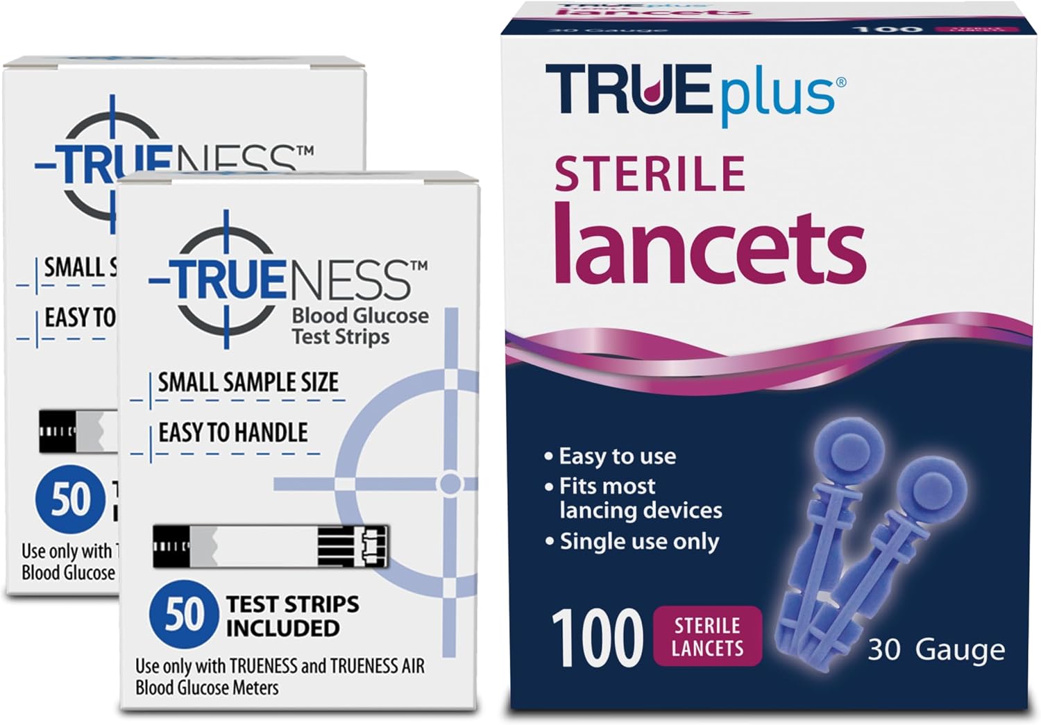 TRUENESS Blood Glucose Test Strips (100 Count) and 30G Lancets (100 Count)