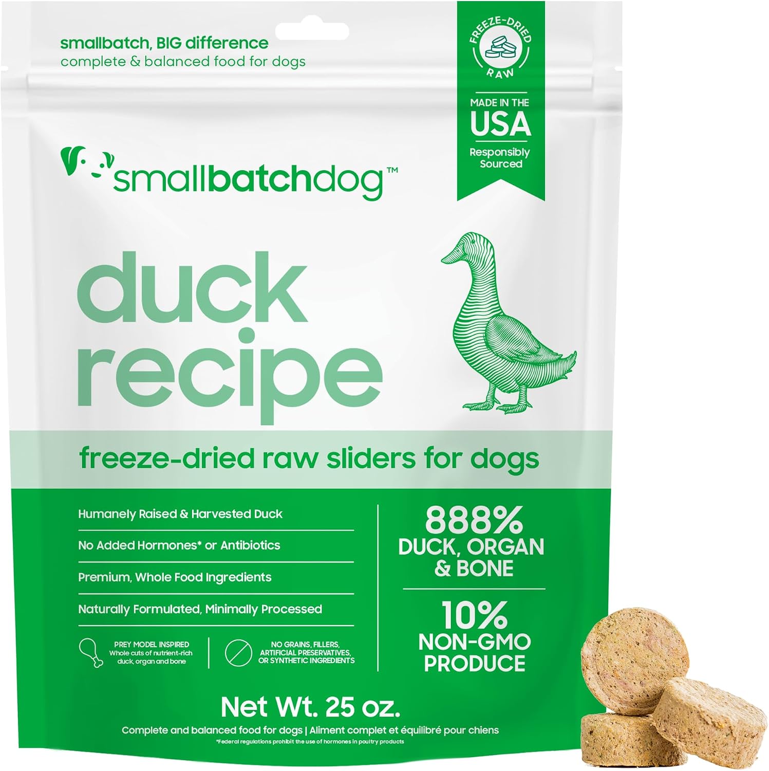 smallbatch Freeze Dried Raw Dog Food, Duck Recipe, Grain-Free, 25 oz