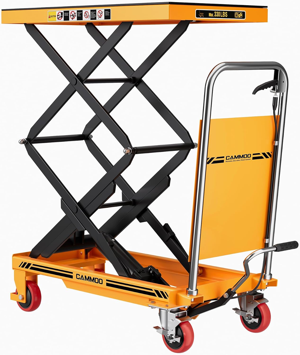 CAMMOO Hydraulic Lift Table Cart, 330 lb Double Scissor Lift, Yellow