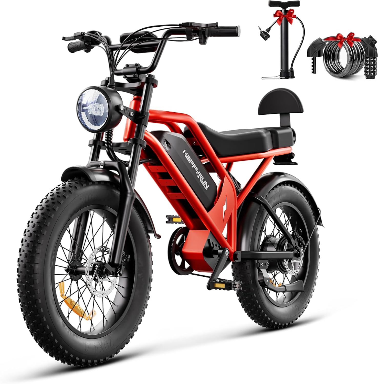 HAPPYRUN 1500W Electric Bike for Adults, 48V 18Ah Removable Battery, 20" Fat Tire E-Bike, 32MPH & 68+ Miles Range, 7-Speed Transmission, All-Terrain Mountain Ebike for Men & Women