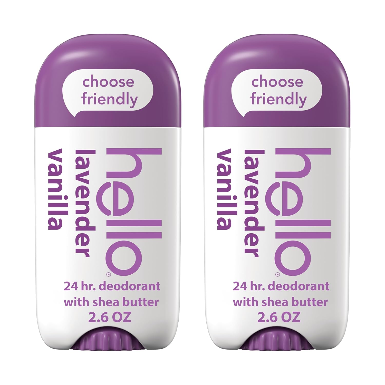 hello Lavender Vanilla Aluminum Free Deodorant for Women and Men with Shea Butter, 24-Hour Freshness, Baking Soda Free Deodorant, Dermatologically Tested, 2.6 oz Stick (2 Pack)