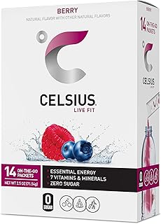 CELSIUS On-the-Go Powder Stick Packs, Zero Sugar (14 Sticks per Pack), Berry, 2.5 Ounce, (Pack of 14)