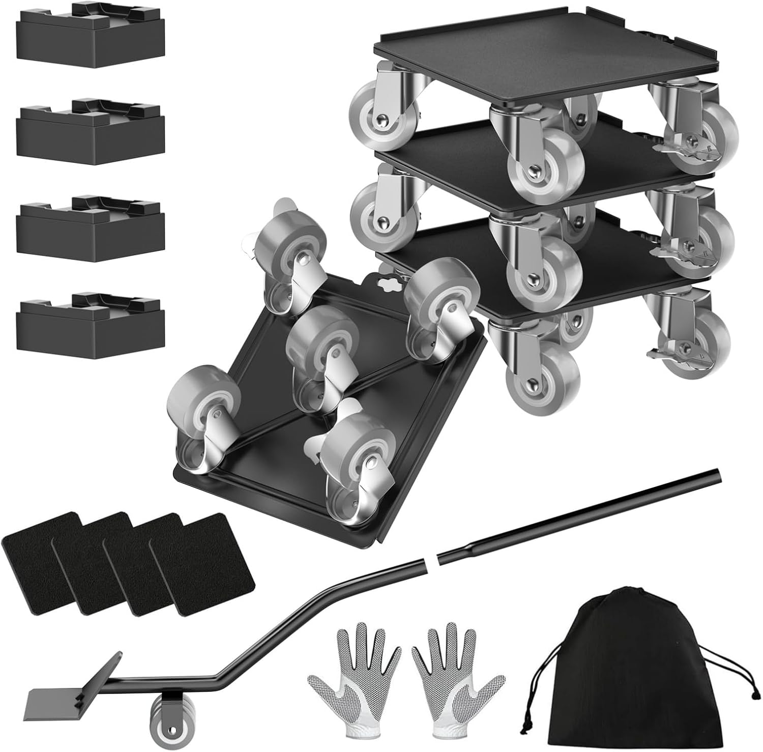 Furniture Dolly,Furniture Mover Pro Set,Furniture Lifter with 5 360° Rotatable Rubber Universal Wheels,Carbon Steel Panel Furniture Movers,Maximum Load 2000LBS.