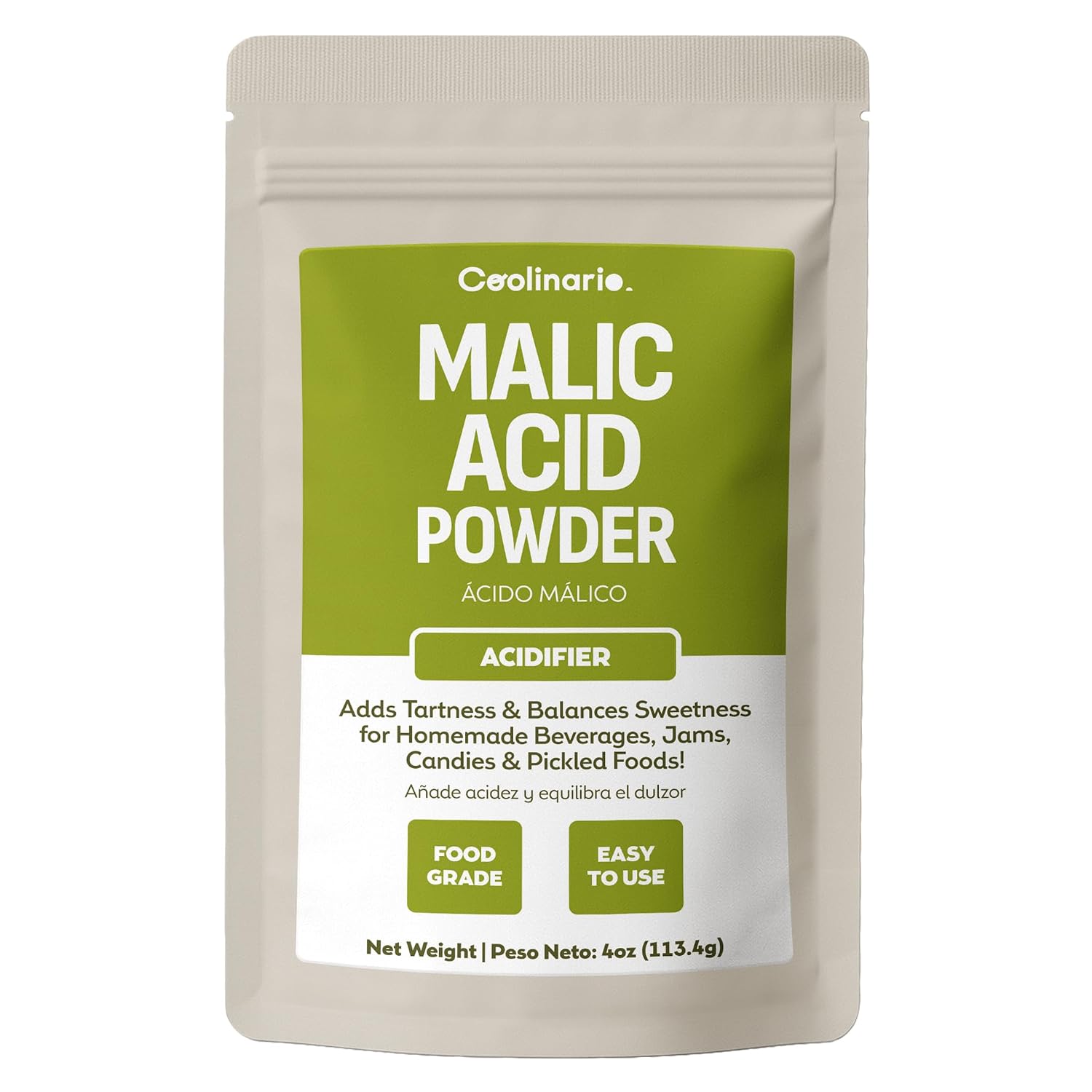 Coolinario Malic Acid Food Grade Powder (4 OZ) Sour Powder