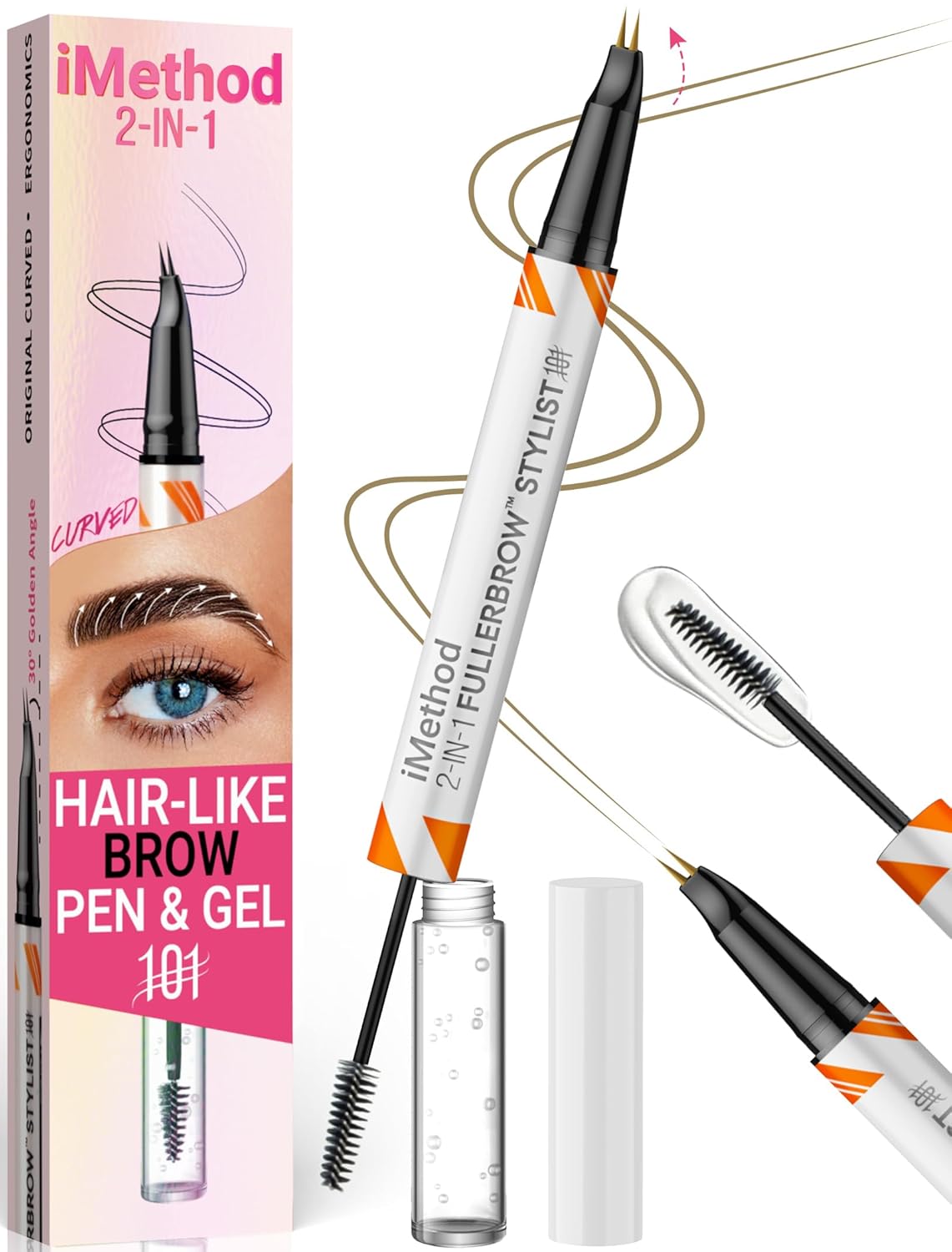 iMethod Curved Eyebrow Pen and Brow Gel Clear - Eye Brow Pencil with Hair Like Strokes for Natural Real-Looking Brows, Eyebrow Makeup for All-Day Defined, Waterproof, Smudge-proof, Light Brown