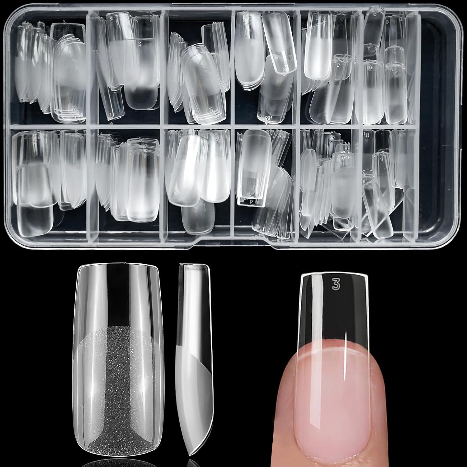 240pc Square Gel Nail Tips Medium Fake Nails for Press on Nails Clear Acrylic Nails Tips, 12 Size Full Cover Nail tips Square Soft Gel Nail Tips False Nails Extension Artificial Fingernails