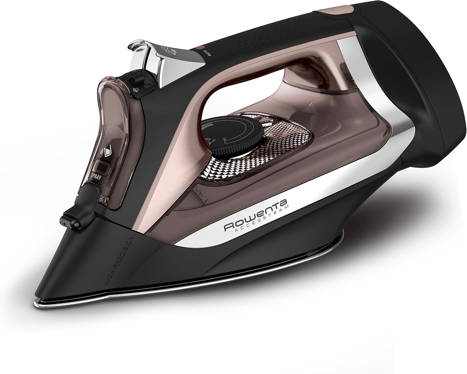 Rowenta, Iron, Access Stainless Steel Soleplate Steam Iron with Retractable Cord, Powerful Steam Diffusion, Auto-off, Anti-Drip, 1725 Watts, Ironing, Black Clothes Iron, DW2459