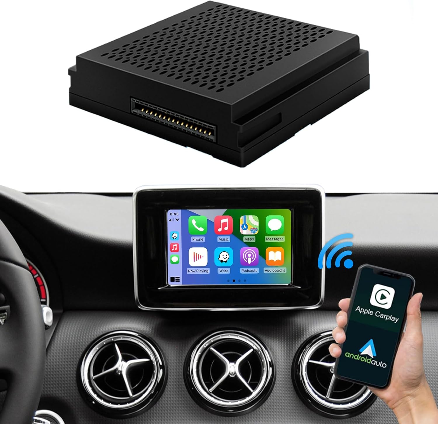 Road Top Wireless Carplay Adapter Compatible with Apple Carplay & Android Auto,Fit for Mercedes Benz A/B/C/E/CLA/GLA/GLK/ML/SLK with NTG4.5 System, Support Mirroring, Camera