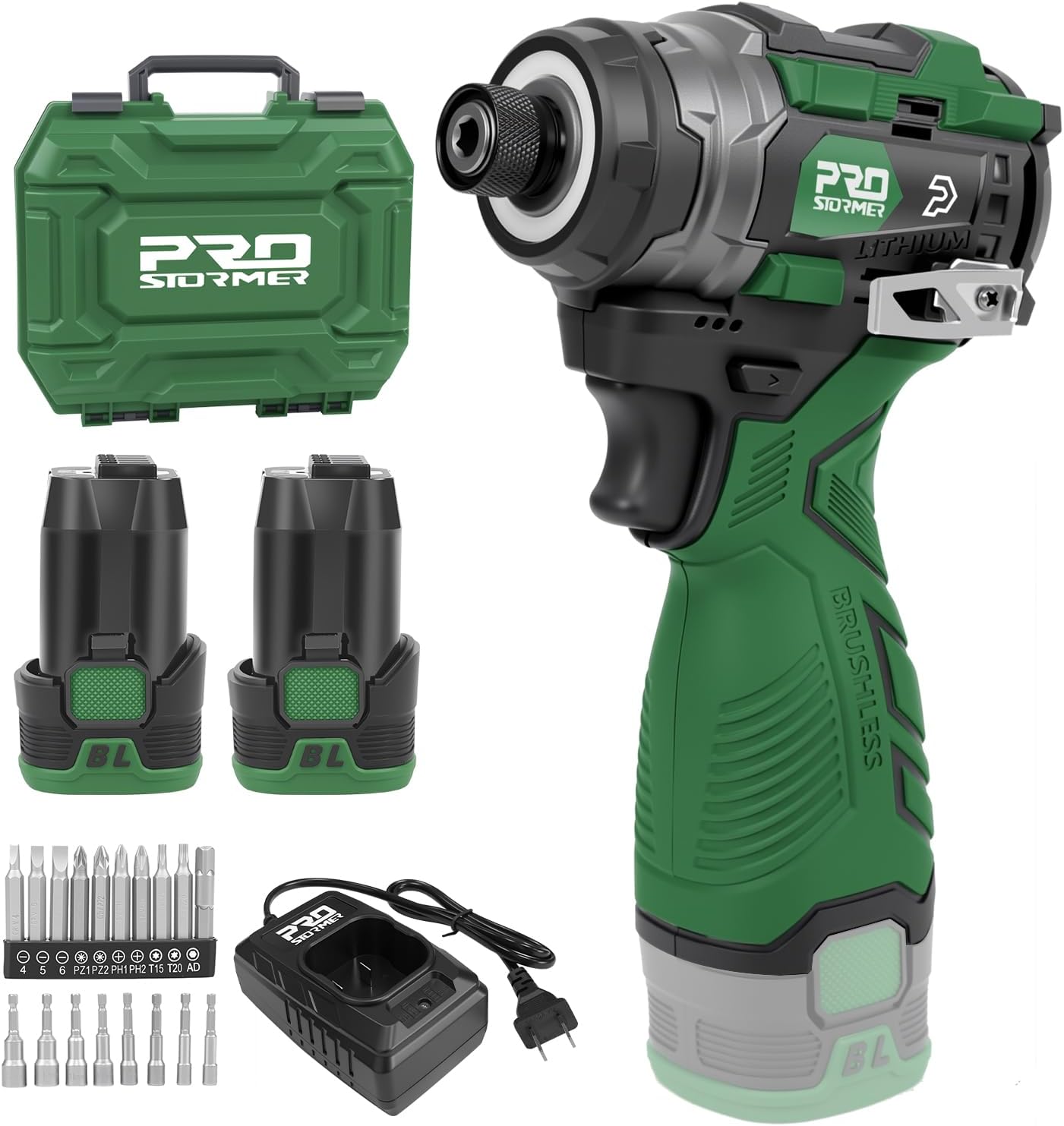 Prostormer 17V Cordless Impact Driver Set, 140Nm Brushless Screwdriver