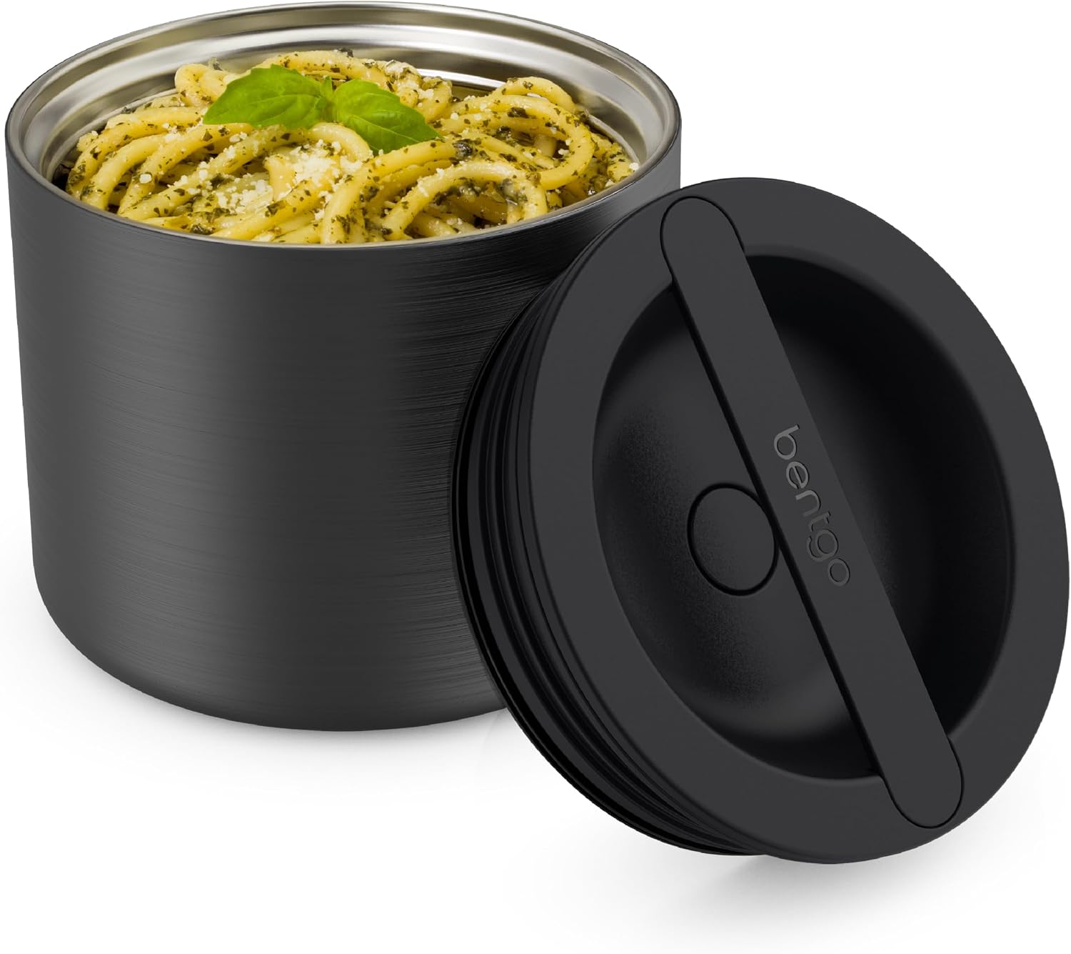 Bentgo Stainless Steel Insulated Food Container, Leak-Proof, 19 fl oz | Triple-Layer Insulation, Vacuum Seal, Built-In Handle, Wide Opening, Hot & Cold Foods (Carbon Black)