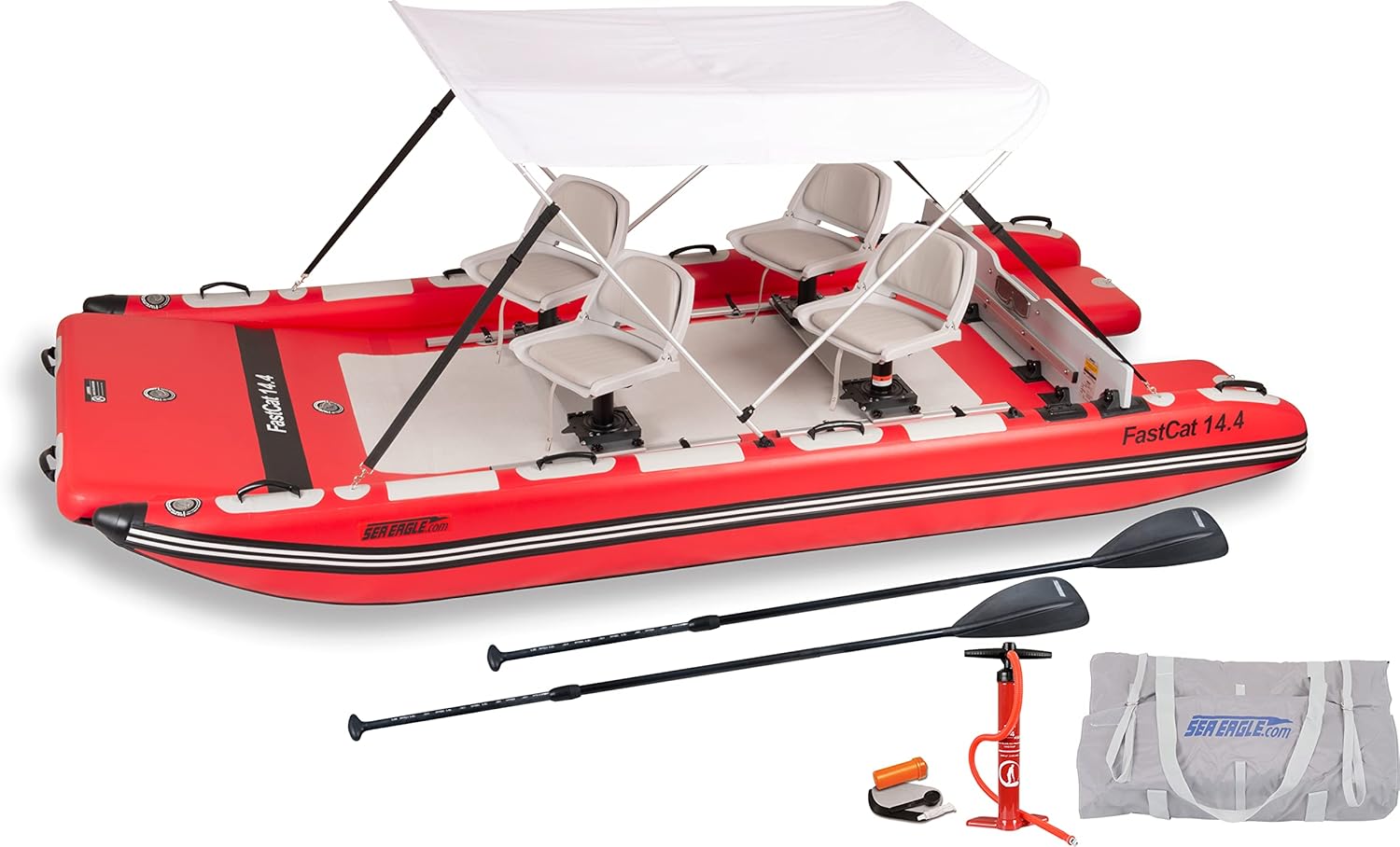 Sea Eagle FastCat Catamaran 2-4 Person Inflatable Boat-Rigid, High-Pressure, All-Drop Stitch, Easy Setup, Self-Bailing