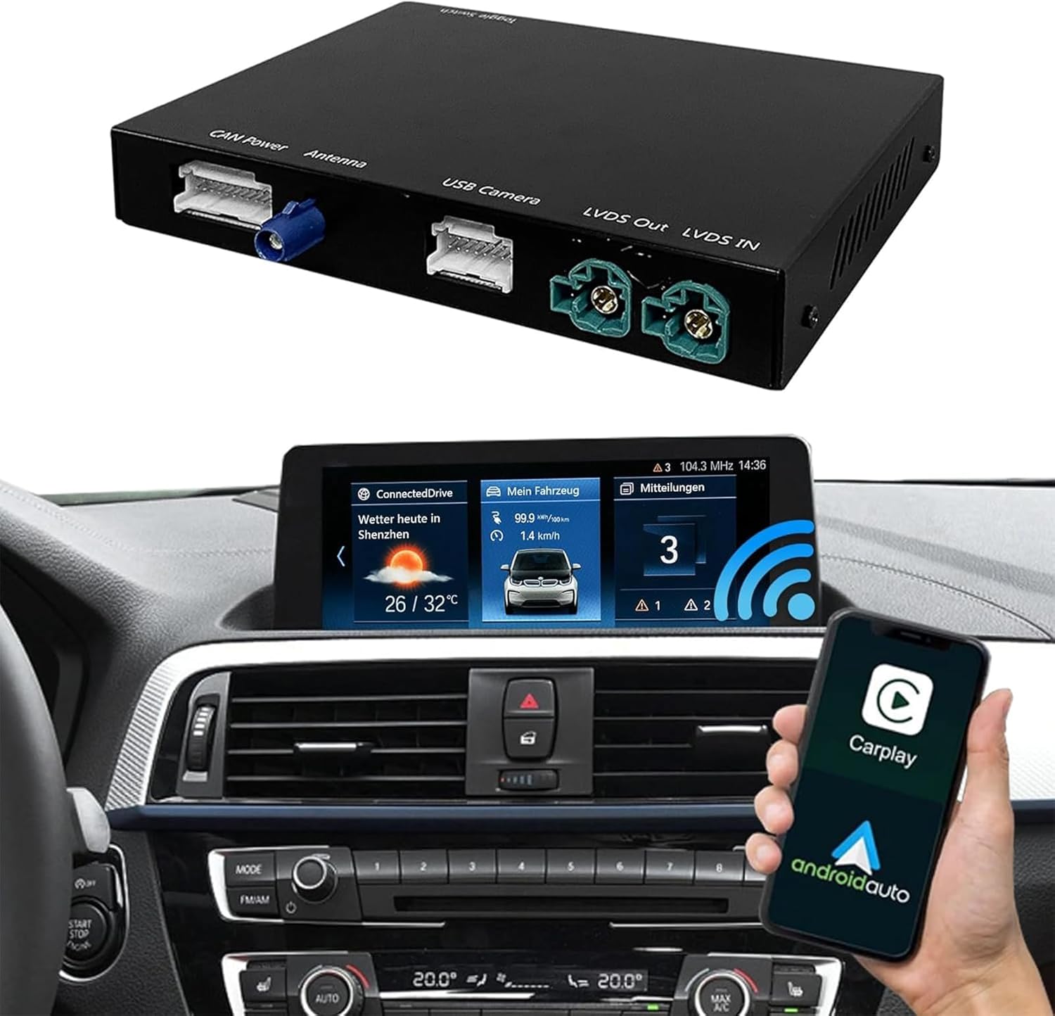 Road Top Wireless Carplay Android Auto Retrofit Kit Decoder for BMW EVO System ID5 ID6, For BMW 1 2 3 4 5 6 7 M3 M4 M5 X1 X2 X3 X4 X5 X6 2017-2020 Year with EVO System