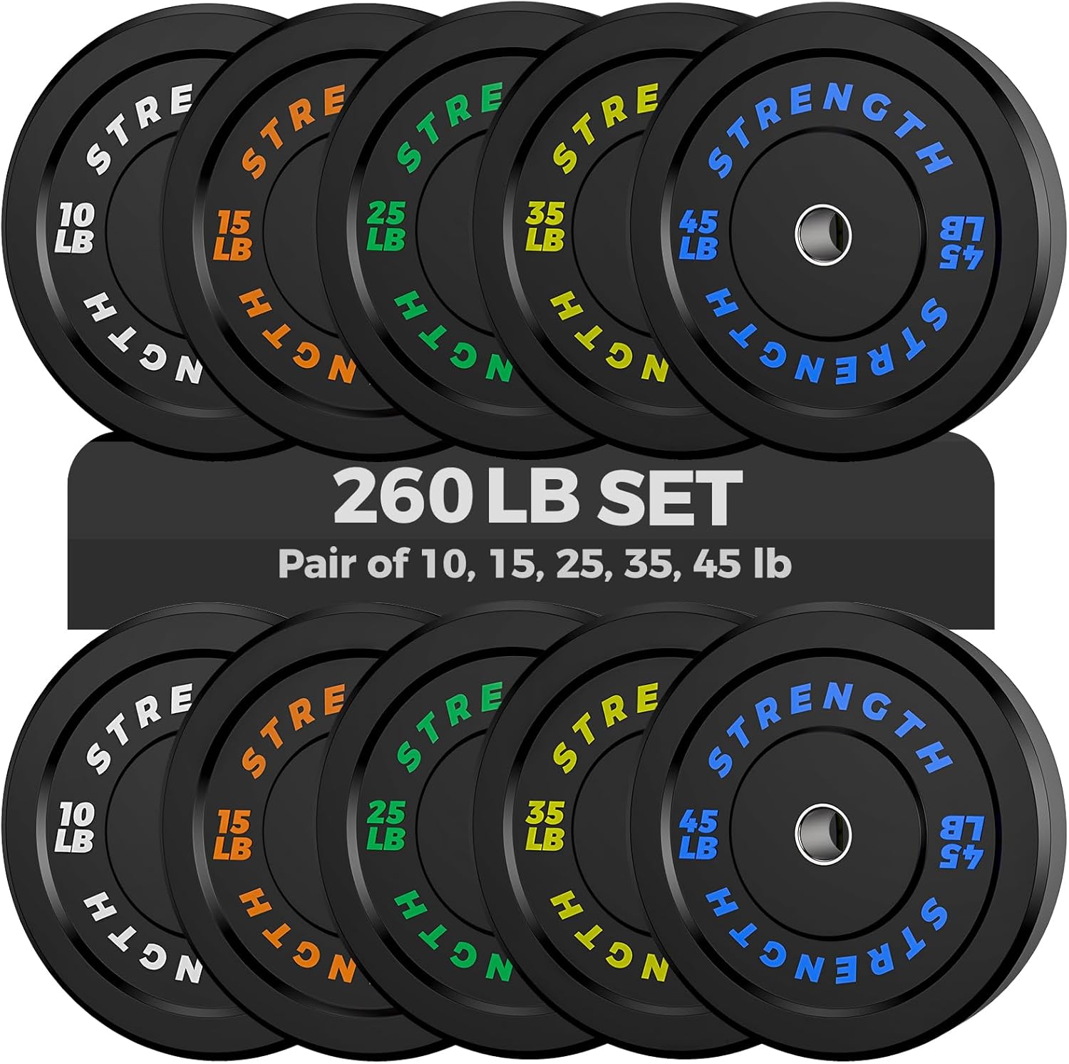 Olympic Rubber Bumper Weight Set - 2 Inch Barbell Plates for Home Gym Strength Training