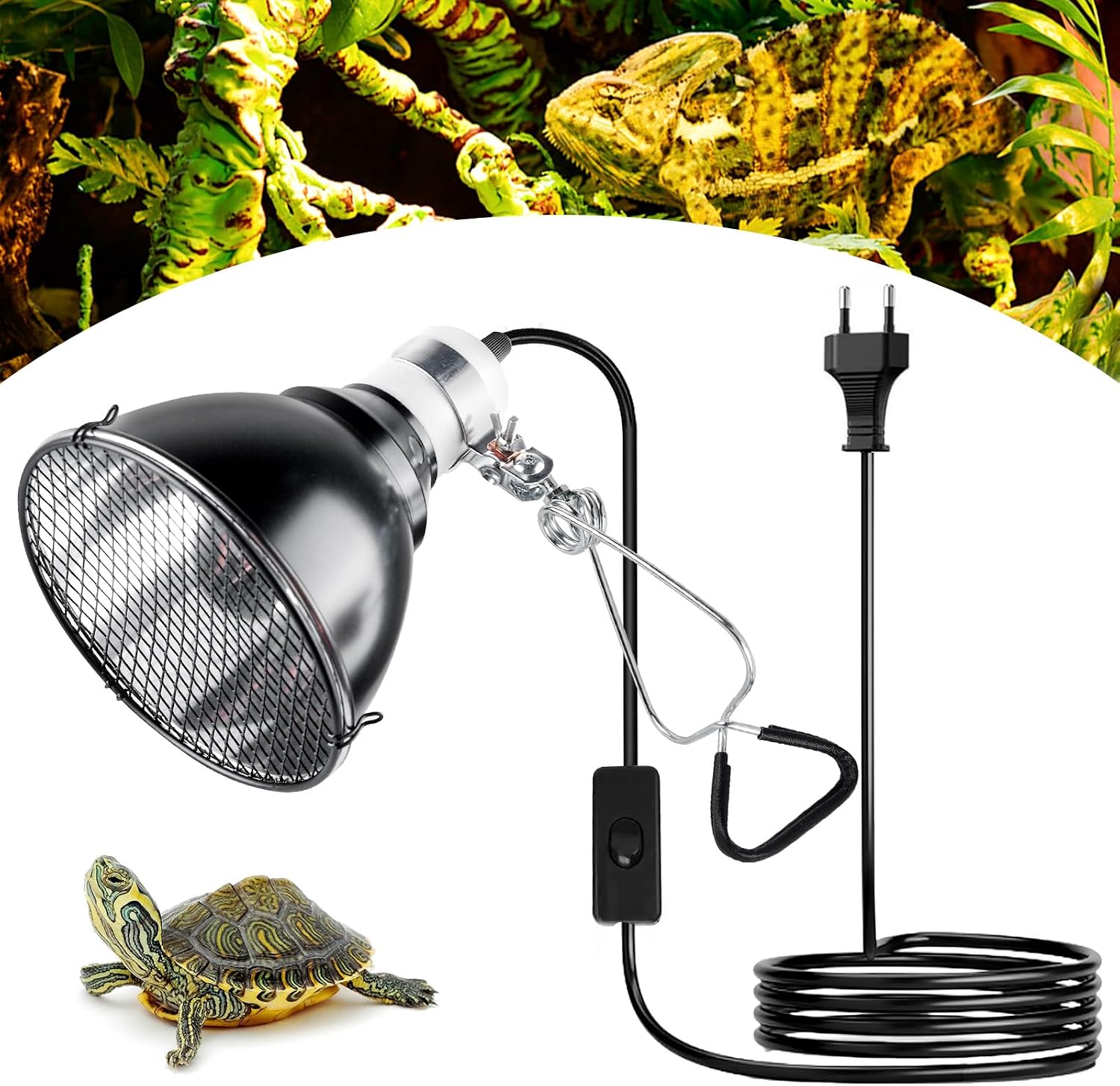 Vegena Ceramic Reptile Heat Lamp Fixture, E27 Reptile Reflector Dome Light UV/Infrared Compatible Lampshade, 220–240V Heating Lamp for Tortoise, Lizard, Snake, Frog, for Terrariums & Aquariums