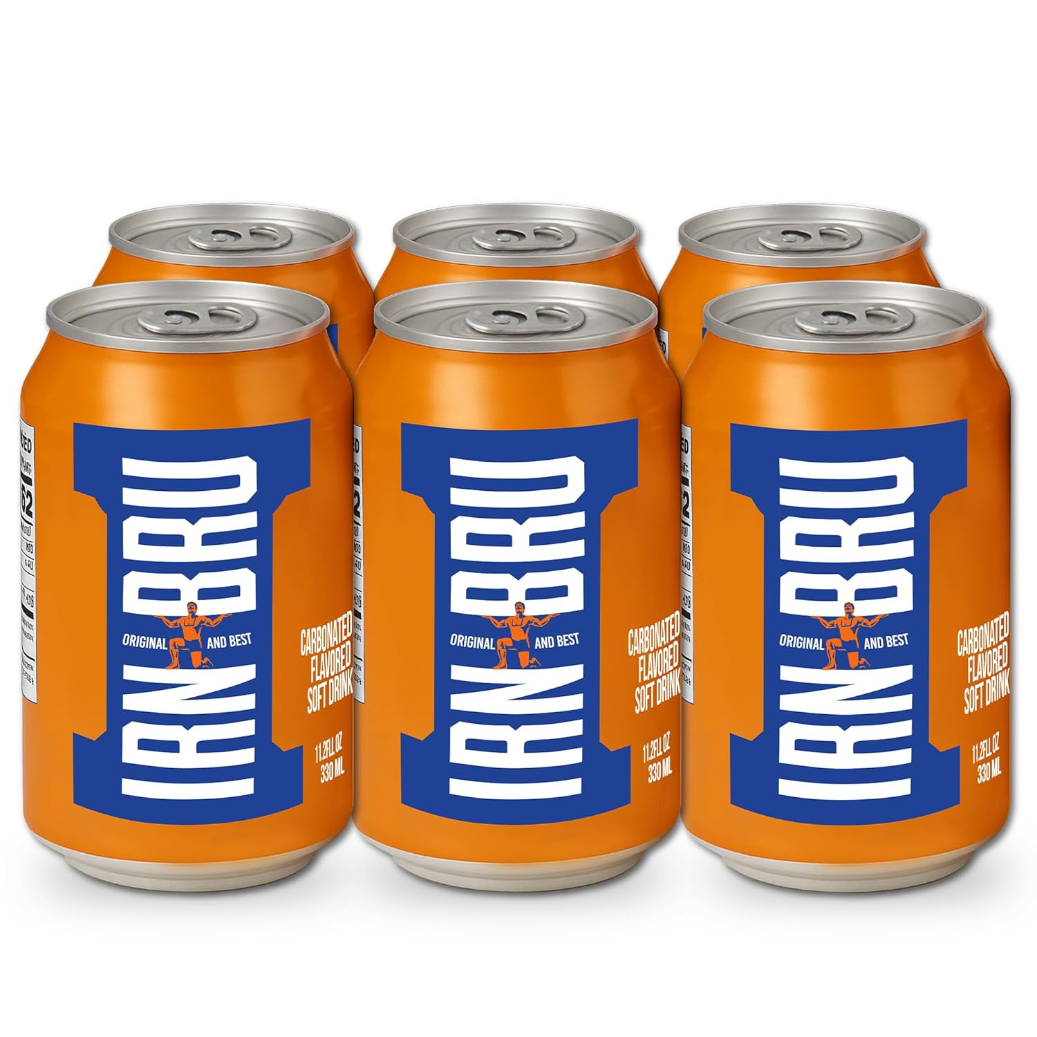 IRN-BRU Original Scottish Sparkling Soda, Citrus Flavored Carbonated Drink - Sparkling Flavored Soft Drink, 32 Flavor Recipe, 11.1 fl oz Cans, Pack of 6