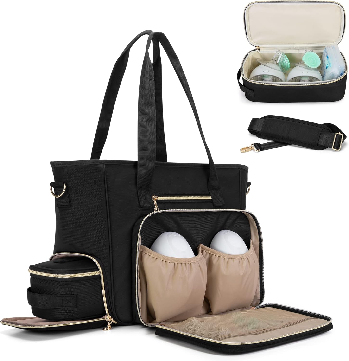 BAFASO Wearable Breast Pump Bag with Cooler and Laptop Sleeve (Compatible with Momcozy S12 Pro, Momcozy M5, Elvie), Pumping Bag for Working Moms (Patent Pending), Black