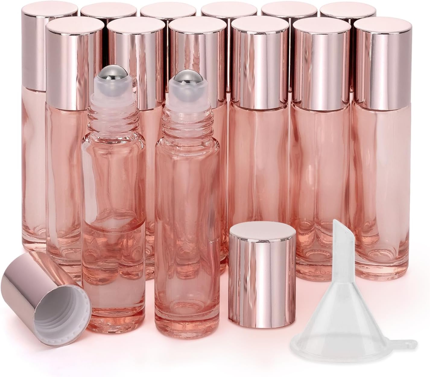 Kesell 14-Pack 10ml Glass Roller Bottles for Essential Oils - Travel- Refillable Perfume Bottles with Stainless Steel Roller Balls, Caps - Funnel for Aromatherapy, Perfumes