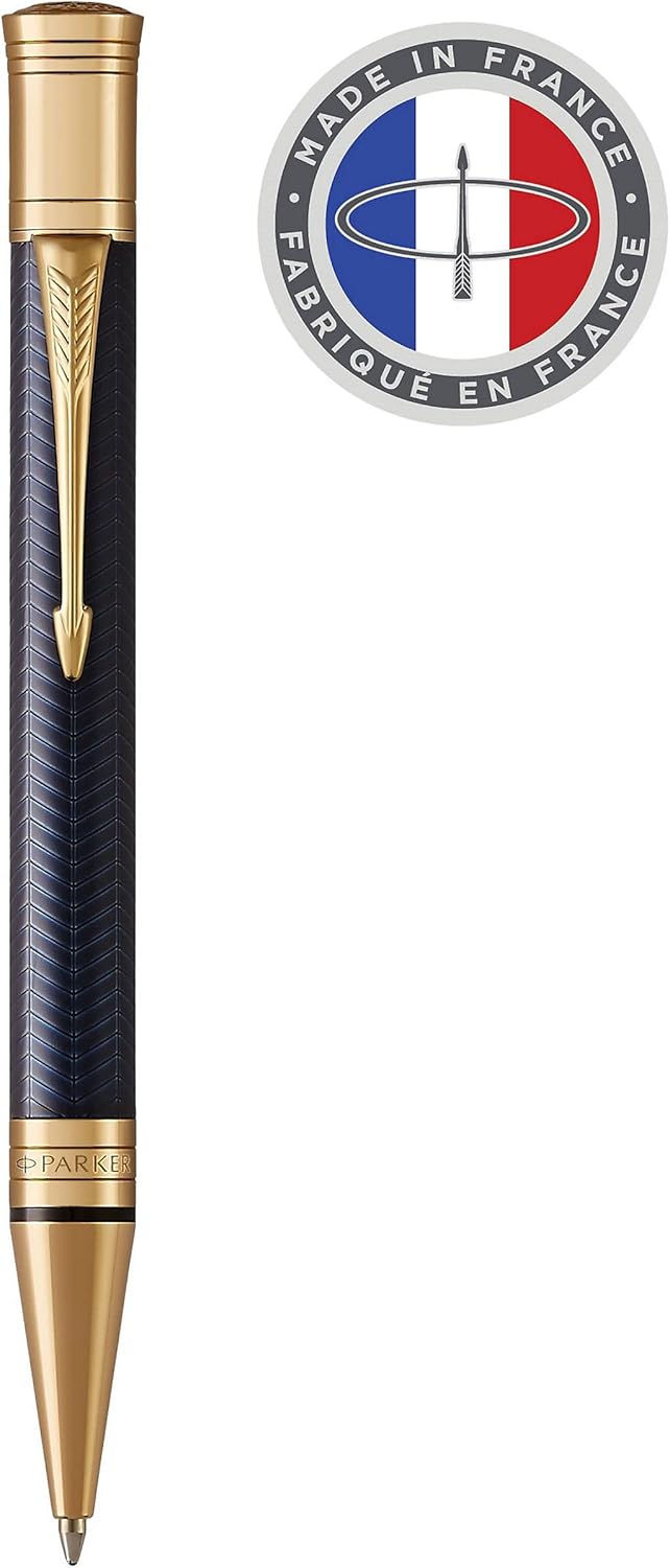 Parker Duofold Ballpoint Pen | Prestige Blue Chevron | Medium Point Black Ink Refill | Premium Gift Box
