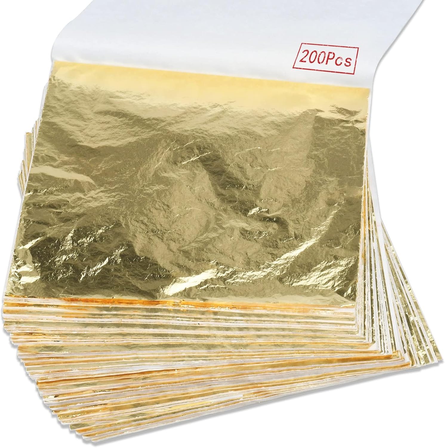 200Pcs Gold Leaf Sheets for Gilding, Art, Crafting, 5.5"x5.5" | Imitation Gold Foil for DIY Projects, Picture Frames, Home Walls, Interior Decor, Furniture Restoration, and Mixed Media Art