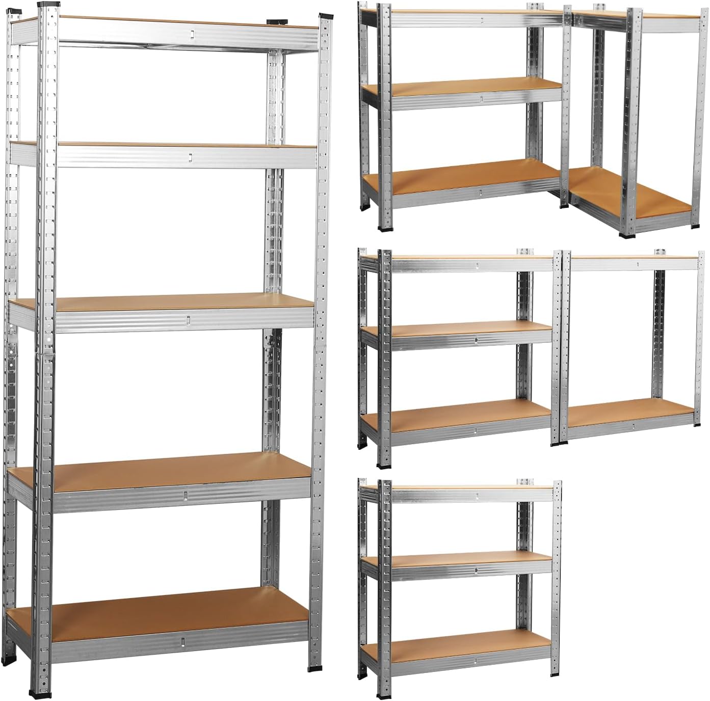 COZYBRITE Garage Shelving Units 5 Tier Heavy Duty Shed Storage Racking Shelf Metal Boltless 875kg Capacity 175kg Per Shelf for Warehouse Workshop Office (Silver, 90x40x180cm)