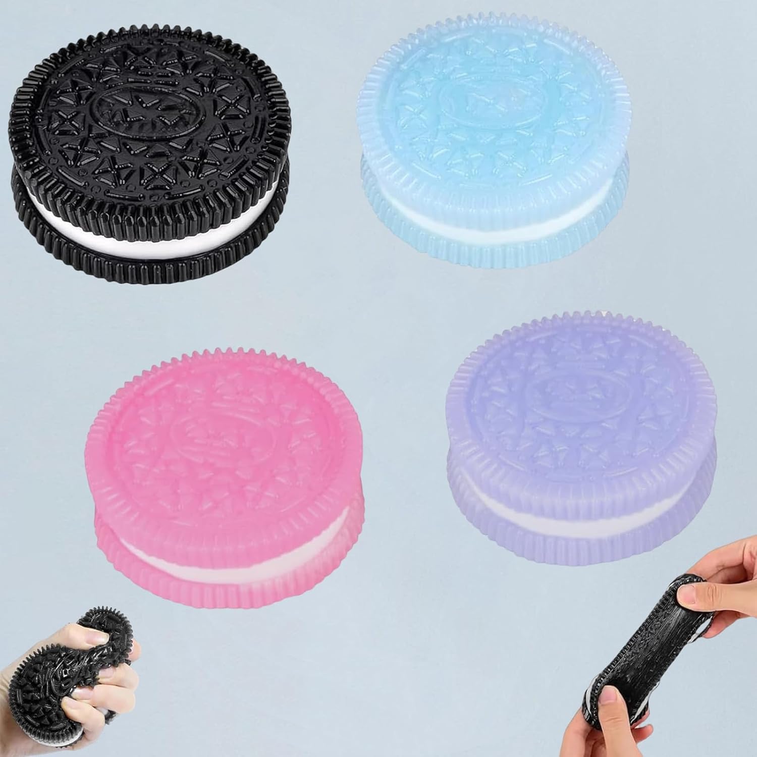 4PCS Biscuit Stress Relief Toy for Oreo, Taba Squishy for Oreo, Pinching Biscuit Simulation Toy for Oreo Fufu Squishy Stress Relief Toy Anxiety Relief Sensory Toys (Black+Pink+Blue+Purple)