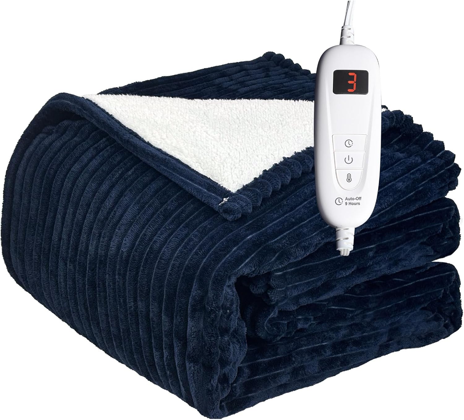 Tefici Heated Blanket Full Size Electric Blanket Throw, Soft Flannel to Sherpa, 6 Levels Fast Heating, 1-9 Hours Auto Off, Machine Washable, ETL&FCC Certified Blue, 72X84 inches