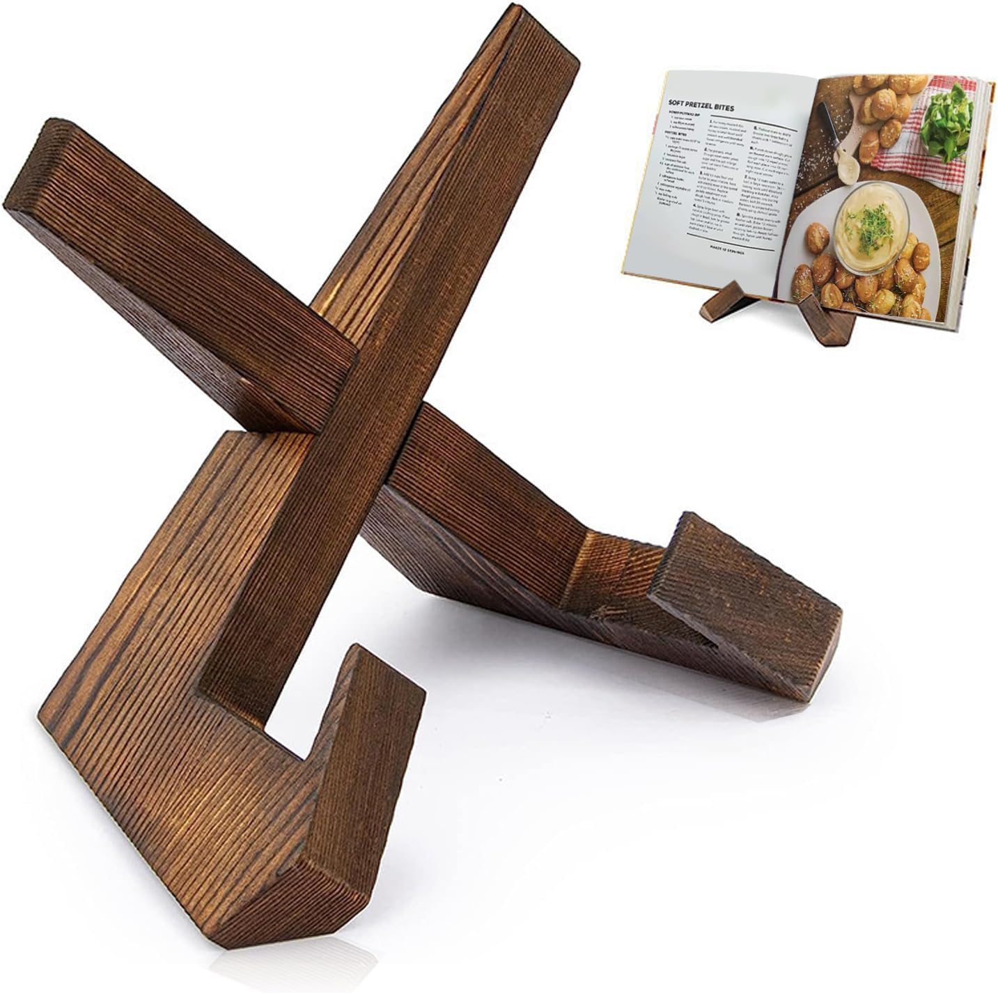Recipe Book Stand, Portable Cook Book Stand Wooden Cookbook Holder Display for Hands Free Reading Cookery Kitchen Tablet iPad Magazines