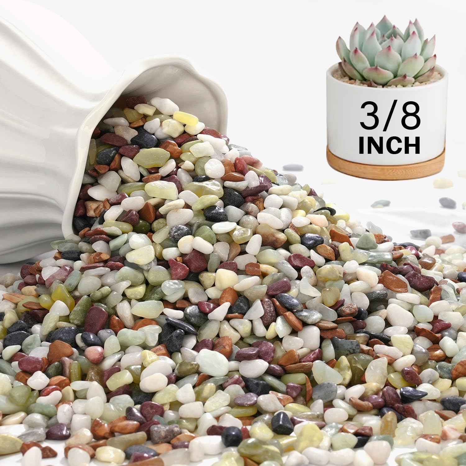 NUPICK 3 lbs Pebbles for Indoor Plants, 3/8 Inch Pea Gravel for Fish Tank, Polished Decorative Rocks for Succulent, Natural River Stones for Vases, Cactus, Landscaping, Bird Bath, Aquarium, Colorful