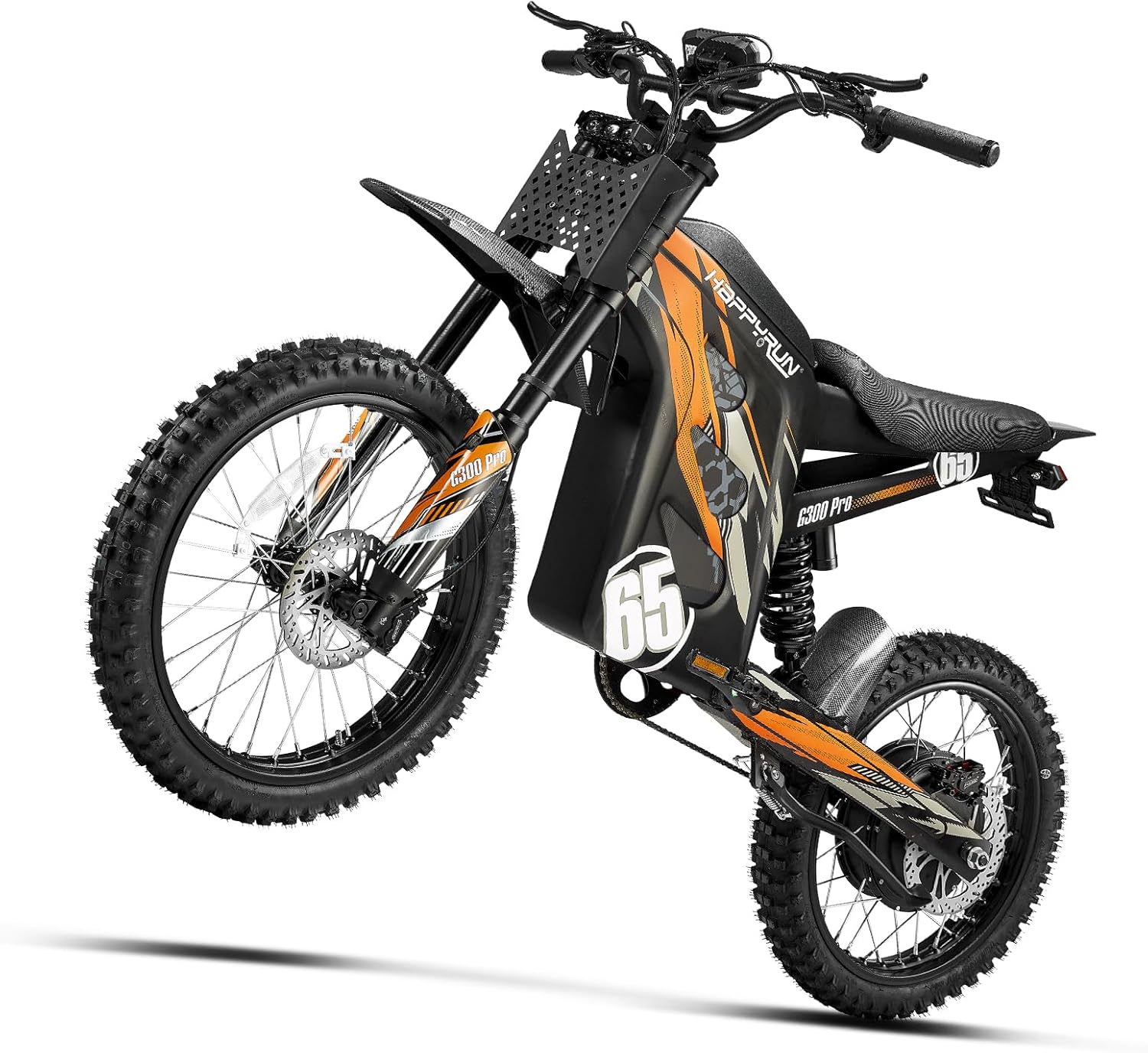 HAPPYRUN Electric Dirt Bike 6500W Peak Motor 72V 30Ah Battery Electric Bike for Adults 50MPH Top Speed 70+ Mile Range Ebike Hydraulic Brakes Electric Motocycle G300pro