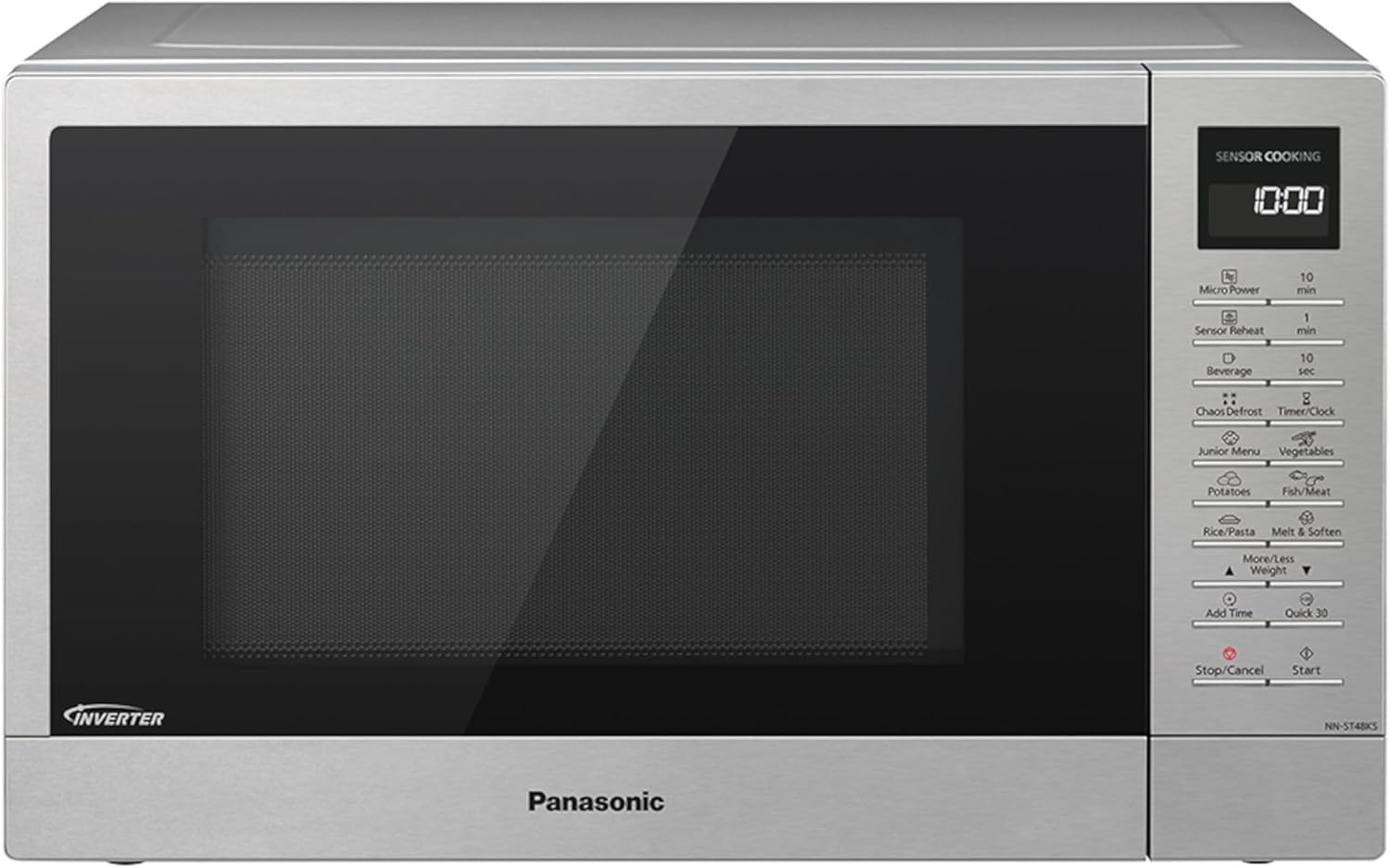 Panasonic NN-ST48KSBPQ Inverter Microwave Oven with Glass Turntable, 32L, 1000W, 25 Auto Programmes, Auto Defrost, 7 Power Levels, Timer, Digital LED Display, Stainless Steel Exterior
