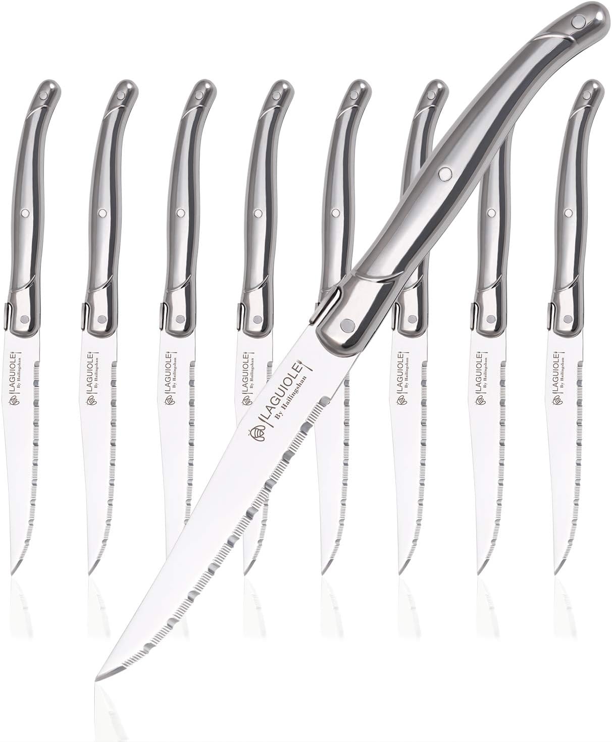 Steak knives Serrated Edge Sharp Light Premium Dishwasher Safe Stainless Steel knife set of 8 Silverware with Gift Box