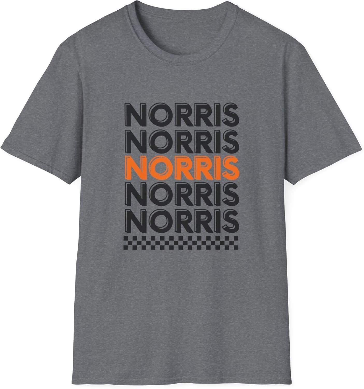Lando Norris Inspired Racing T-Shirt – Repeated Name Graphic Tee with Checkered Flag Print, Fan Apparel for Motorsport Fans