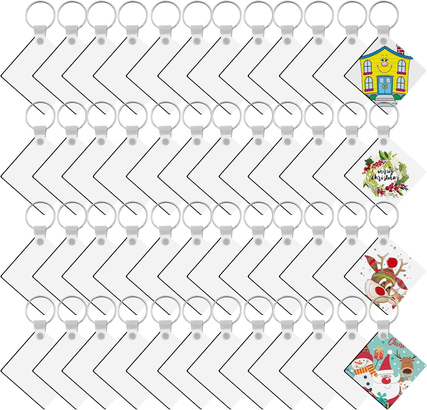 SPOKKI 180 Pieces Sublimation Keychain Blanks Bulk, Double Side Heat Transfer Sublimation Ornament Blanks Blanks, 60 Sets Keychain Rings and Jump Rings for DIY Keychain Crafting (Square)