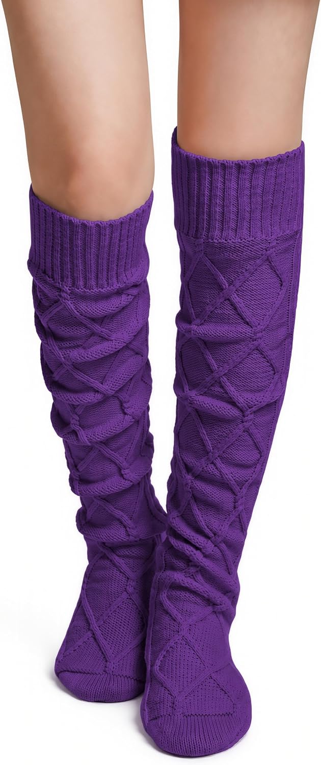 Pcavin Thigh High Socks for Women, Long Cable Knit Over Knee Boot Stockings