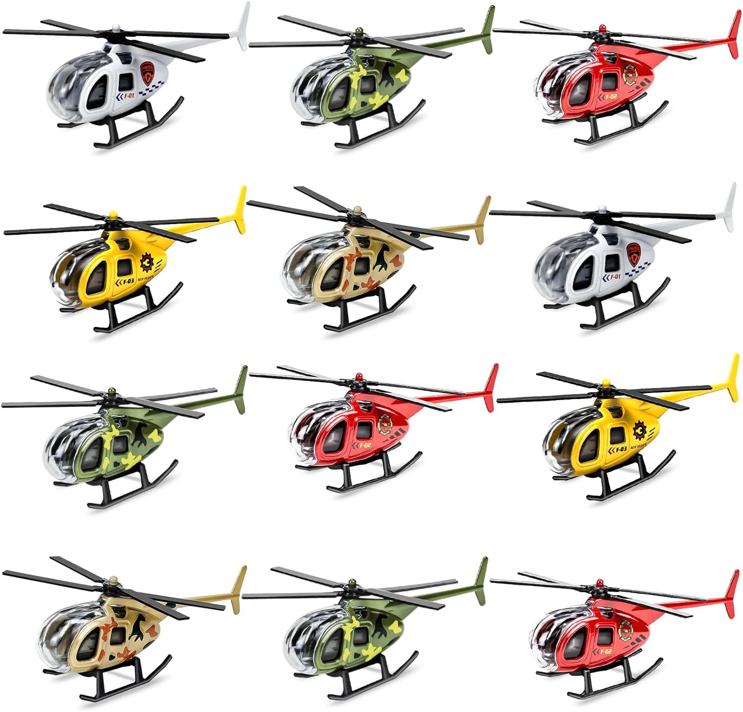 Diecast Helicopters, 12 Pack Military Model Plane Helicopter Toy for Boys 3 4 5 6 7 Year Old, Airplane Vehicles Gift for Toddler Kids 3-8 Years Old Birthday Party Favors & Cake Toppers