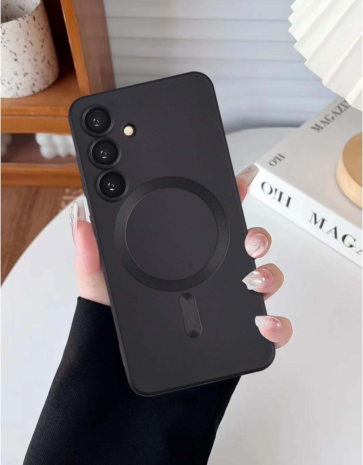 Magnetic for Samsung Galaxy S24 Case,Soft Silicone Samsung Galaxy S24 Phone Case with Camera Protection,Slim Fit Anti-Scratch Samsung S24 Case Cover Compatible with MagSafe,Black