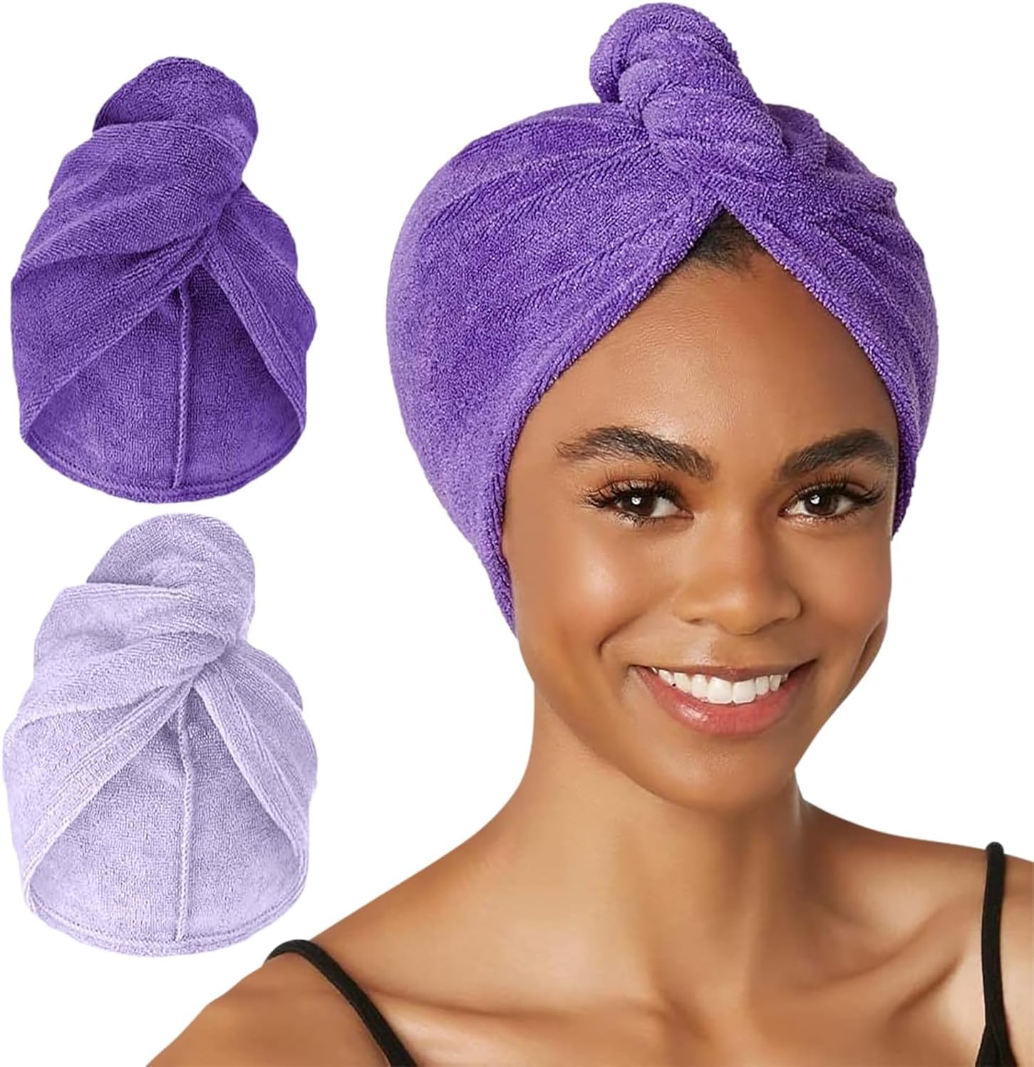 Turbie Twist 2-Pack Microfiber Hair Towel for Beauty, Travel, Gifting - Hair Wrap Turban for Straight, Wavy & Curly Hair - Premium Personal Care - Dark Purple & Light Purple