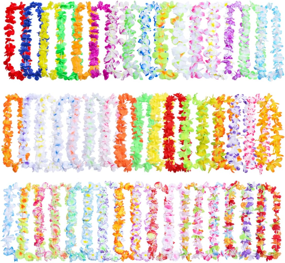 50 Styles Hawaiian Leis Bulk Flower Necklace for Tropical Party Theme Beach Supplies Luau Night Bar Aloha Beach Vacation