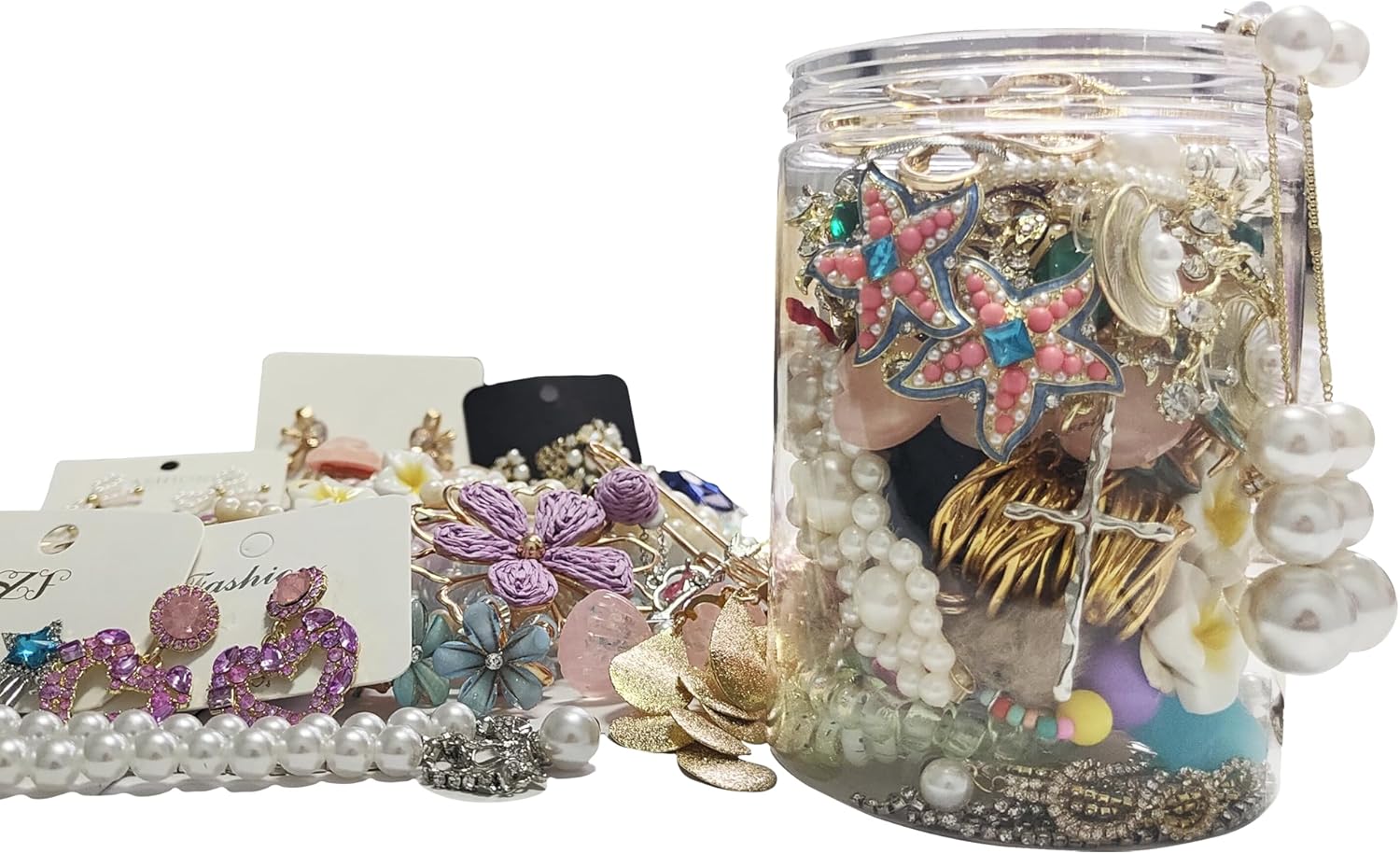 Mystery Jewelry Jar Bundle -40-45 Pieces | Surprise Jewelry Box for Women with Necklaces Bracelets Rings Earrings Keychains & Hair Clips Unique Birthday Gift for Family & Friends