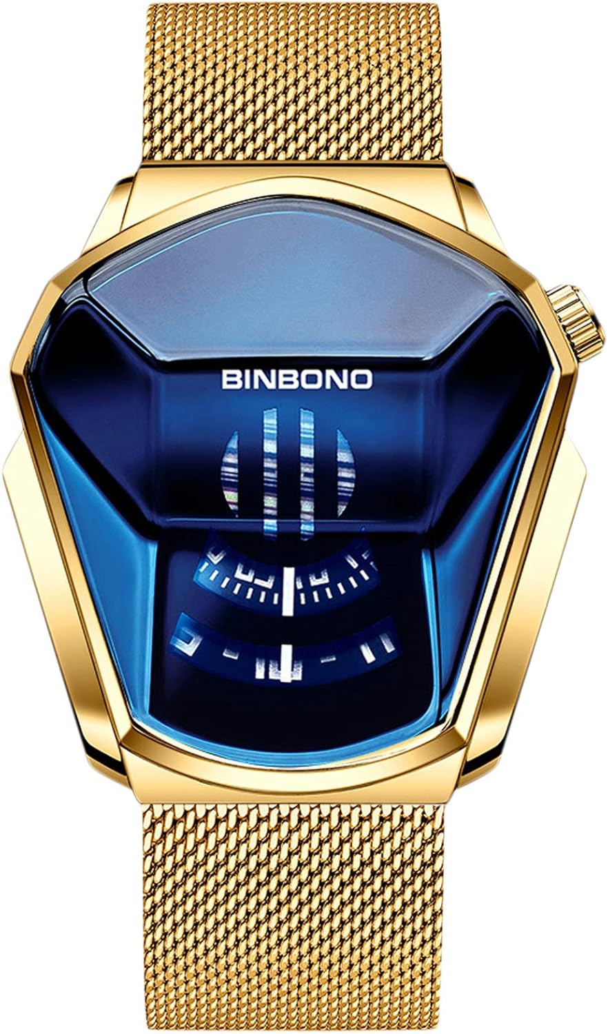 RORIOS Fashion Men's Watches Analog Quartz Watch Cool Creative Wristwatch with Stainless Steel Mesh Brecelet Sport Watch for Men