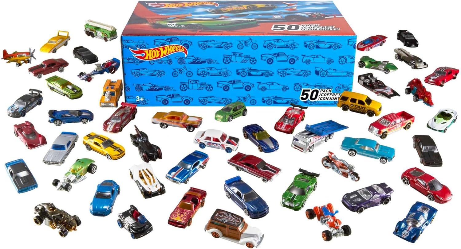 Hot Wheels 50-Car Pack of 1:64 Scale Vehicles Individually Packaged, Gift for Collectors & Kids Ages 3 Years Old & Up, V6697