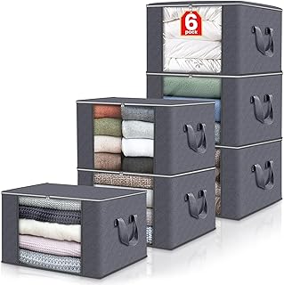 6 Pack Foldable Blanket Storage Bags, Storage Containers for Organizing Grey, stor167